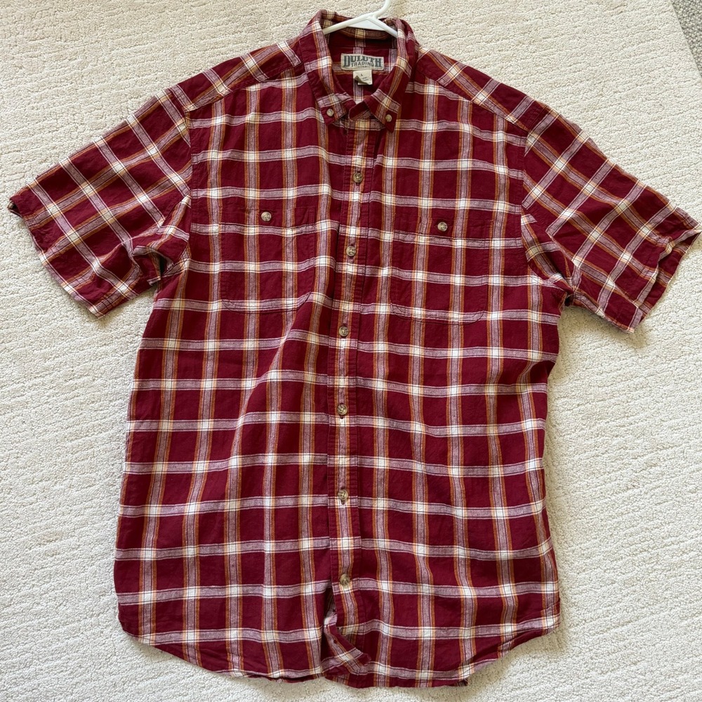 Duluth Trading Co Mens Large Red Plaid Hemp Organic Cotton Short Sleeve Shirt - Picture 8 of 10
